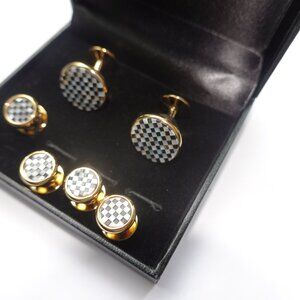 Checkerboard Cufflinks and Studs Set Mother of Pearl / Onyx Brand New $175.00